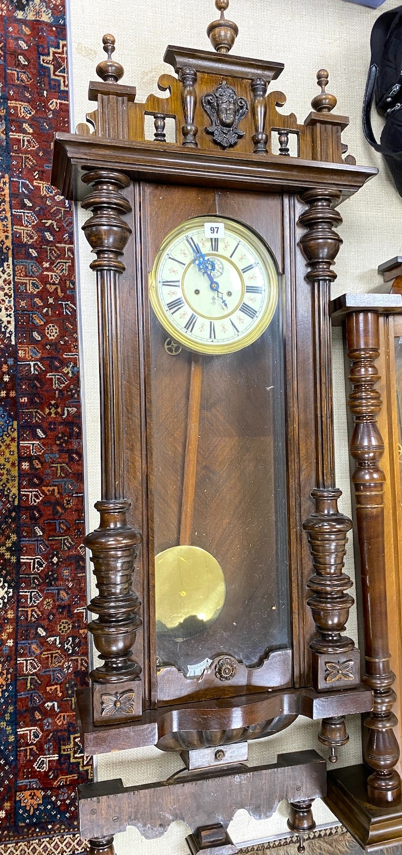 An early 20th century walnut and beech Vienna regulator wall clock, height 118cm